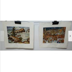 2 Vtg 1950s Seagram Art Print Quebec Winter Carnival Henry Simpkins Tom Roberts